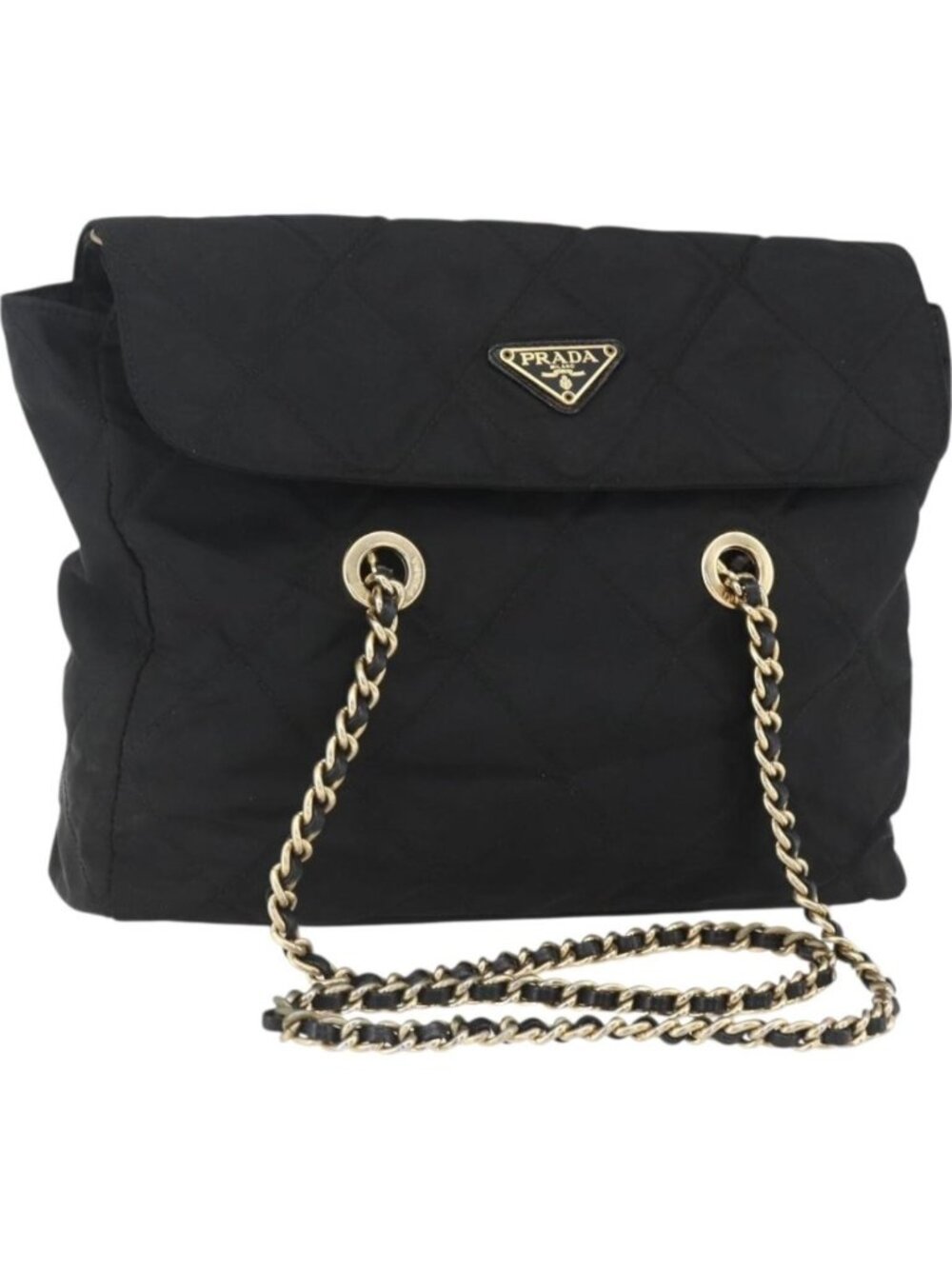 PRADA Quilted Chain Tote Bag Nylon Black Gold